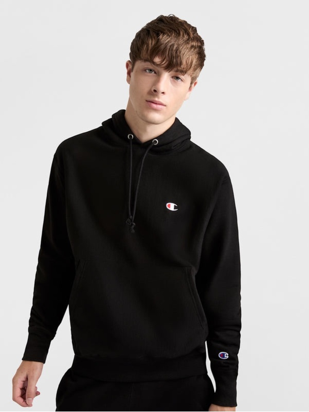 Champion Men’s Reverse Weave Small C Hooded Sweatshirt in Black Size Medium